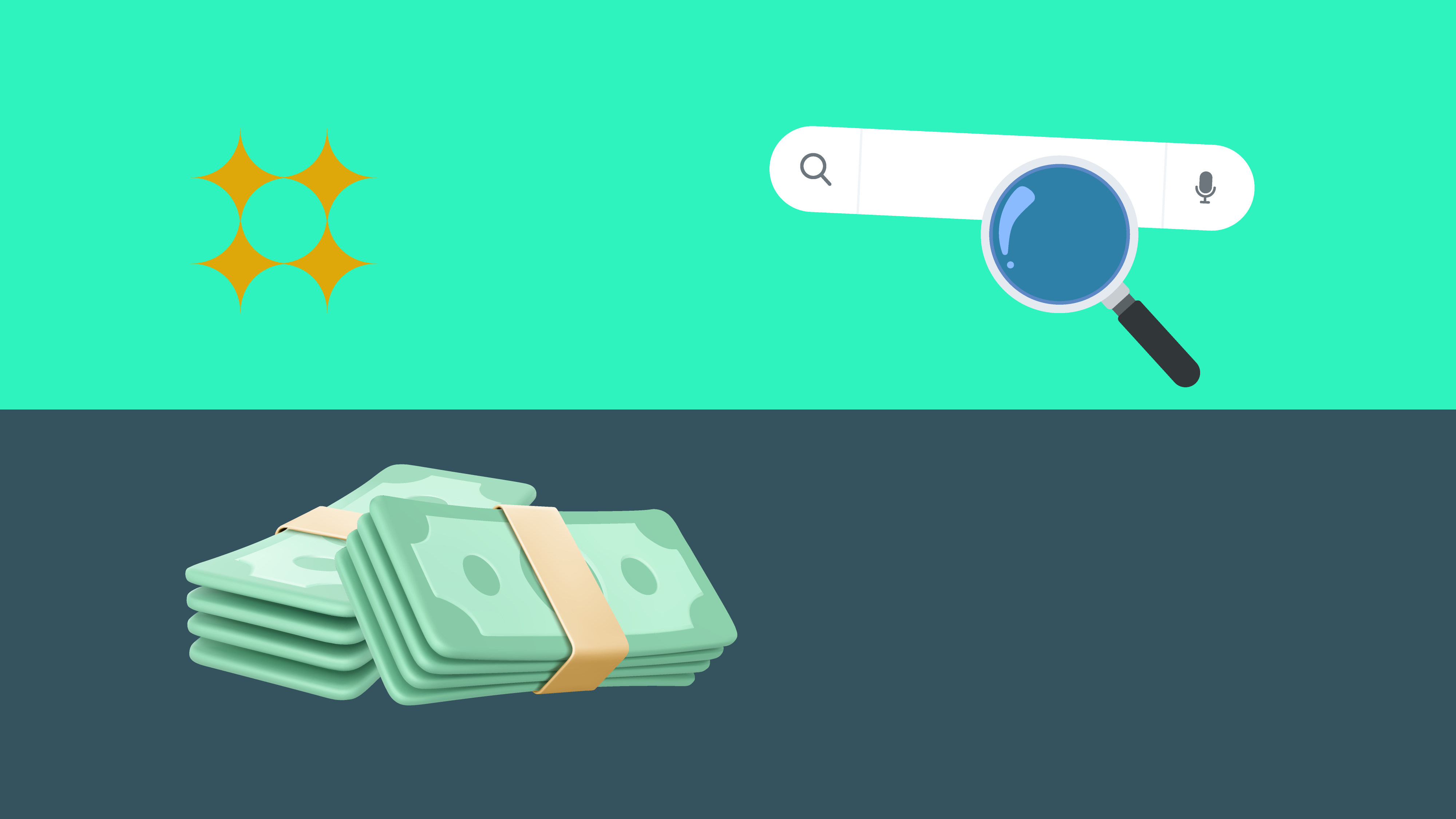 Image showing a search bar and cash, illustrating an important part of the domain flipping process